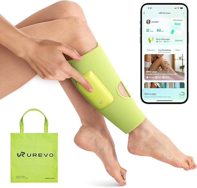 UREVO Smart Calf Massager with AI Massage Adaptation, Air Compression – Cordless Leg Massager for Circulation, Relaxation & Leg Sculpting – 3 Modes & 3 Intensities, Adjustable Heat, Long Battery