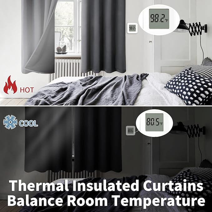 BGment Thermal Insulated 100% Blackout Curtains for Bedroom with Black Liner, Double Layer Full Room Darkening Noise Reducing Grommet Curtain (38 x 84 Inch, Dark Grey, 2 Panels)