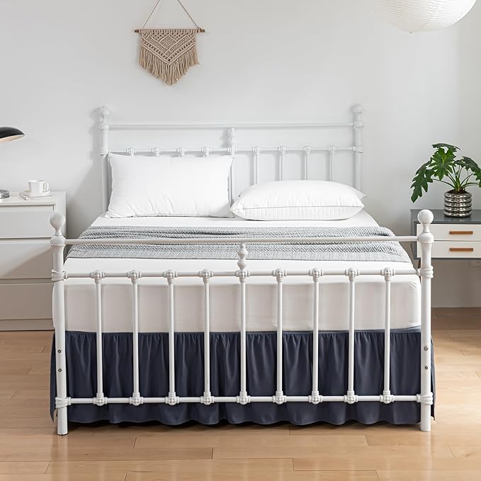 Bed Skirt Full Size Ruffled Bed Skirts with Split Corners, 12 Inch Drop Dust Ruffle Bed Skirt with Platform, Blue