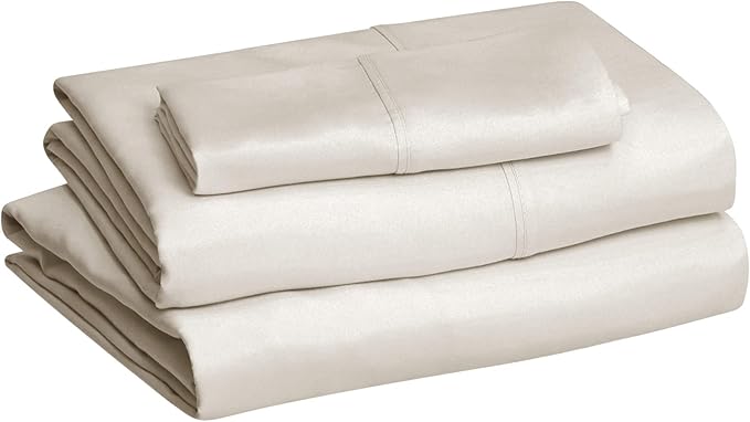 Amazon Basics Lightweight Super Soft Easy Care Comfortable Microfiber 3 Piece Bed Sheet Set with 14-Inch Deep Pockets, Twin XL, Beige, Solid (Pack of 4)