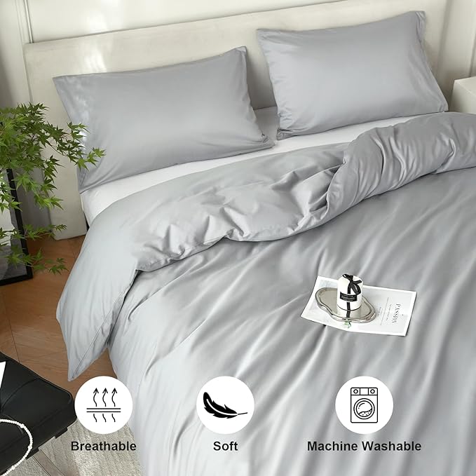 Duvet Cover King,100% Egyptian Cotton Duvet Cover Set,1600 Thread Count Feel Super Soft Comfortable Chic Lightweight 3 PCs Home Bedding Set (Grey,104''x90'')