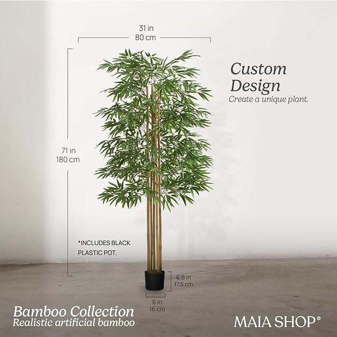 Maia Shop 71in Artificial Bamboo Tree Plant for House, Apartment or Office – Realistic Fake Indoor Plants for Living Room, Bedroom, Bathroom, Entryway or Patio – Faux Greenery for Home Décor
