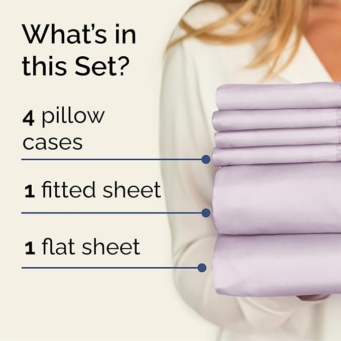 Queen 6 Piece Sheet Set - Cooling & Breathable - Hotel Luxury Bedding, Includes Fitted Sheet for Women, Men, Kids & Teens - 1 Flat, 1 Fitted Sheet, 4 Pillowcases w/Deep Pockets - Light Lavender