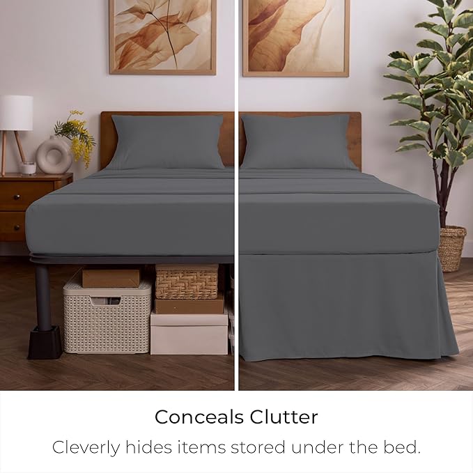 Mellanni Bed Skirt Twin XL Size - Bed Skirting - 15-Inch Tailored Drop Pleated Dust Ruffle - Hotel Luxury Bedding - Wrinkle, Fade, Stain Resistant - 1 Bedskirt (Twin XL, Gray)
