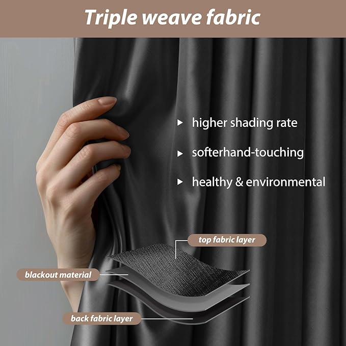 Room Divider Curtains with Ceiling Curtain Track Set Window Curtain for Bedroom,Living Room Total Blackout Thermal Insulated Privacy Ceiling Track Curtain W 6 × H 7 FT Black drape&Black track