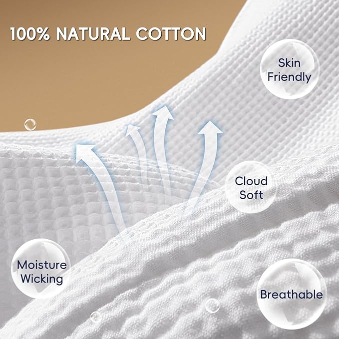 PHF 100% Cotton Waffle & Muslin Blanket Twin Size, Soft Breathable Luxury 400GSM Versatile Reversible Bedding for Bed, Great for Layering in Cold Weather, Home Decor Gift, 66" x 90", White