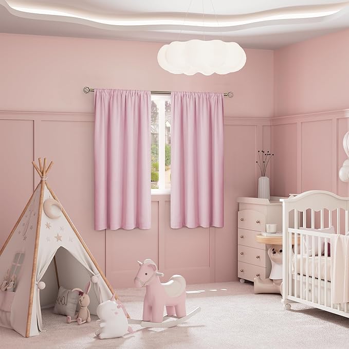 BGment Pink Blackout Curtains for Girls Room 2 Panels Set, Kids Curtains for Baby Nursery Bedroom 63 Inch Length Thermal Insulated Soundproof Full Room Darkening Toddler Room, Each Panel 52 Inch Wide