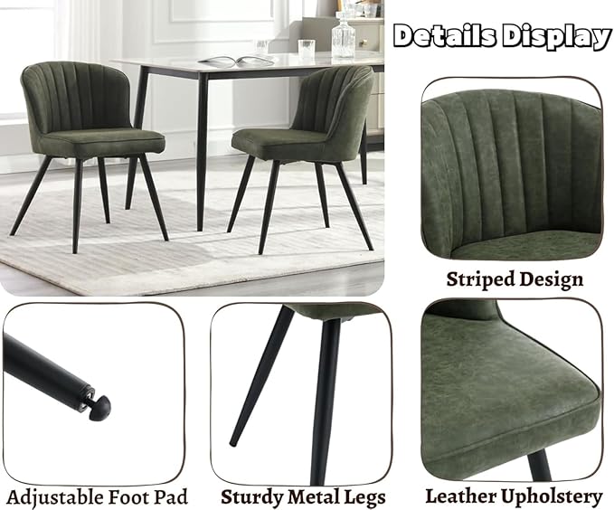 EALSON Modern Dining Chairs Set of 6 Upholstered Leather Accent Dining Room Chairs with Metal Legs Comfortable Armless Kitchen Chairs for Living Room/Dining Room, Green