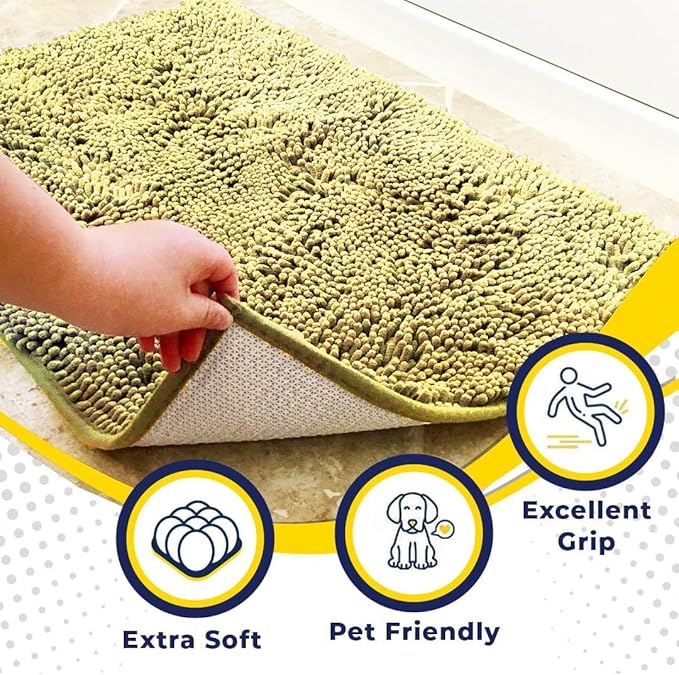 Muddy Mat® | Super Absorbent Door Mat Indoor, Microfiber Quick Dry Chenille Entryway Rug, Non-Slip Front Door Mat, Indoor Mats for Entryway, Machine Washable Pet Rug, Yellow 24"x35"