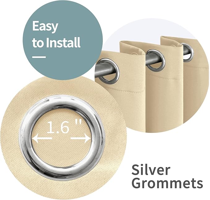 BGment Short 100% Blackout Curtains for Bedroom, Thermal Insulated Energy Efficiency Noise Reducing Grommet Curtains 54 Inch Length with Liner for Small Window 2 Panels Each 42 Inch Wide, Natural