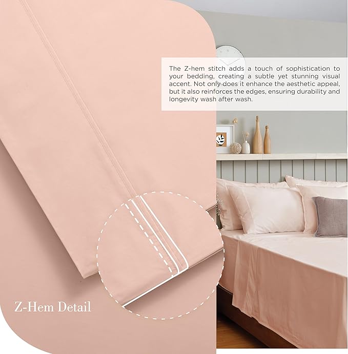Linen Home 100% Cotton Percale Sheets Queen Size, Brushed Rose, Deep Pocket, 4 Pieces Set - 1 Flat, 1 Deep Pocket Fitted Sheet and 2 Pillowcases, Crisp Cool and Strong Bed Linen