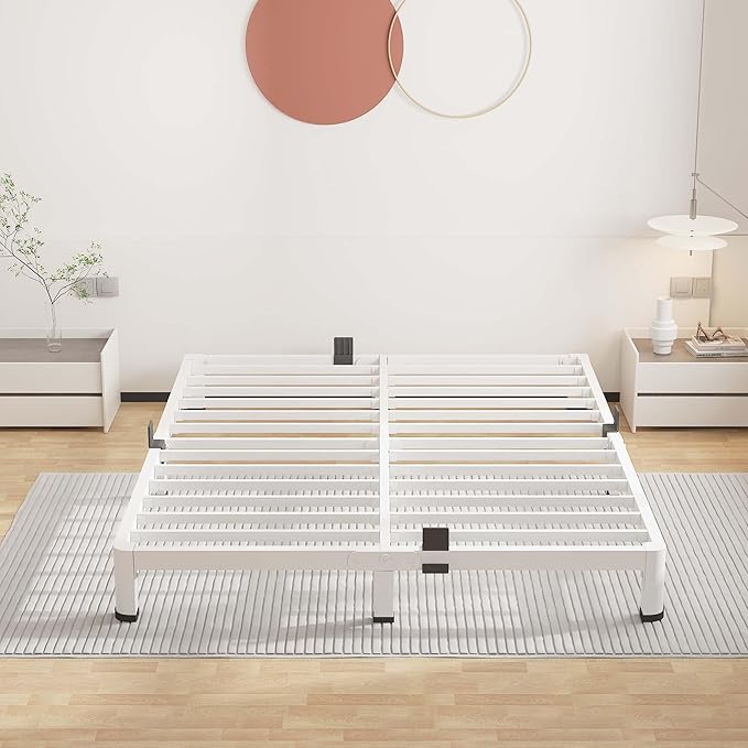 ROIL 7 Inch White King Bed Frame with Rounded Corner and Mattress Retainers, 3500LBS Heavy Duty Steel Slats No Box Spring Needed Platform Noise-Free Easy Assembly