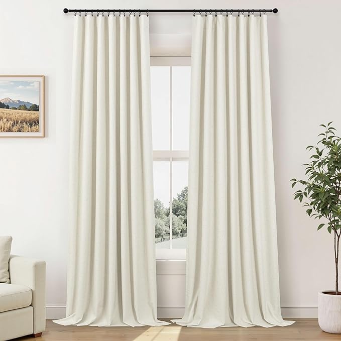 Blackout Window Curtains 2 Panel Set for Bedroom Boho Ivory Cream Linen Back Tab Thermal Keep Out Cold Weather Light Blocking Block Out Room Darkening Living Room Curtain 42 x 84 Inches Long Off White
