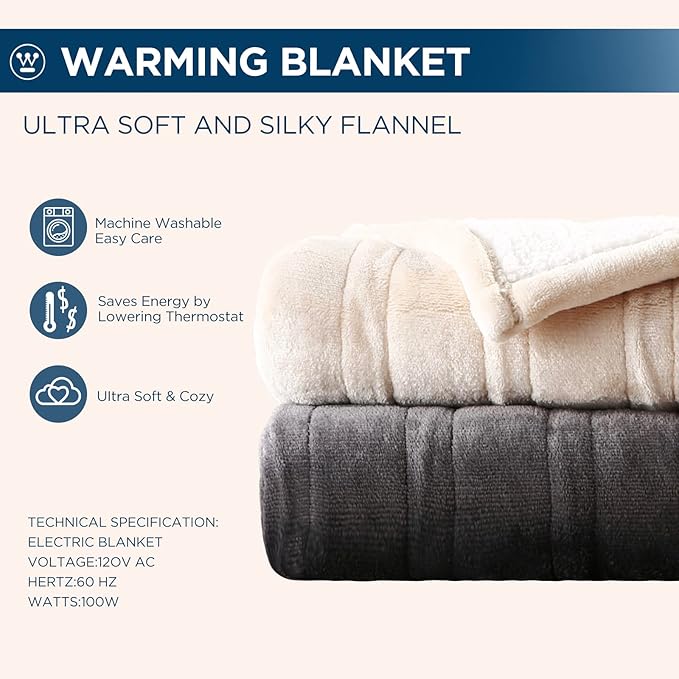 Westinghouse Electric Blanket Twin, Heated Blanket Twin Size with 10 Heating Levels and 1 to 12 Hours Heating Time Settings, Flannel to Sherpa Reversible, Machine Washable (62" x 84", Red)