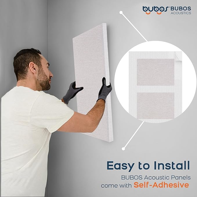 BUBOS 4 PCS Fabric Acoustic Panels,23.6''x11.8''x2'' Sound Proof Panels for Walls,Self-adhesive Soundproof Wall Panels for Echo Absorption for Home Studio Office,Standard CavityPro Linen