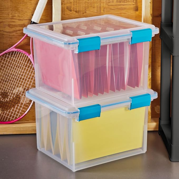 Sterilite 16-Pack Gasket Box, Weather-Resistant Storage Bins with Latching Lids, 32 Quart - Heavy-Duty Organizing Containers for Closet, Bathroom, and Office