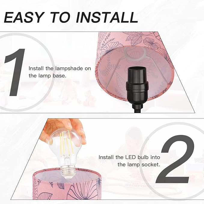Bedside Table Lamp, Modern Touch Control Desk Lamp with 2 USB Ports & Round Flower Linen Fabric Shade, 3 Way Dimmable Small Nightstand Lamp for Bedroom Living Room Home Office Pink(LED Bulb Included)