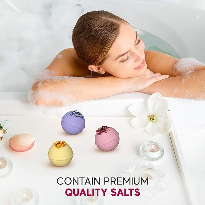 Handmade in USA Organic Bath Bombs Gift Set for Women All Natural with Epsom Salt Relaxation Dead Sea Salt Safe Bath Bombs Kit for Kids Her Mom Mother Grandma Girlfriend - Best Gifts Idea