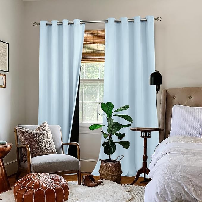 BGment Baby Blue 100% Blackout Curtains for Nursery Bedroom 84 Inch Length 2 Panels, Thermal Insulated Full Light Blocking Grommet Noise Cancelling Window Curtains for Kids Room, 42 Inch Wide Each