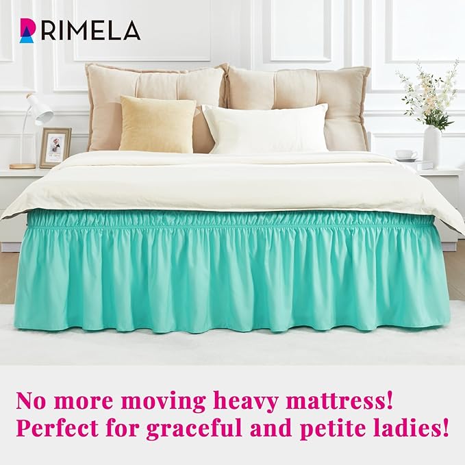 RIMELA Spa Blue Bed Skirt King Size 15 Inch Drop, Elastic Bed Skirting for Bed Base and Frame, Bedding Dust Ruffle Easy to Install, Lightweight Wrap Around Adjustable Bedskirt