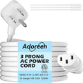 Adoreen 4 Ft Computer TV Replacement Power Cord White, Low Profile Flat Plug 18AWG 3-Prong AC Universal Power Supply Cable NEMA 5-15P to IEC 320 C13 for Printer, PC, Monitor TV LCD, ETL+Ties