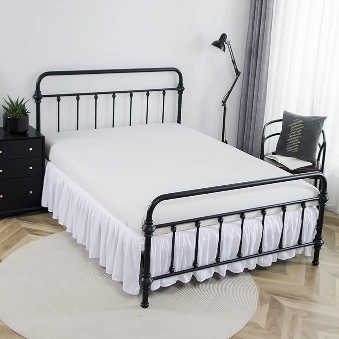 Bed Skirt Queen Size Ruffled Bed Skirt with Split Corners, 16 Inch Drop Dust Ruffle Bed Skirt with Platform, Queen-16 Drop, White