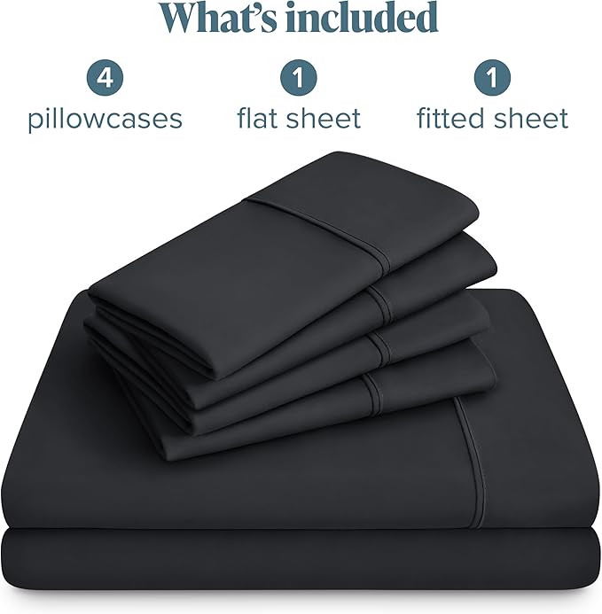 Bare Home Hotel Luxury King Sheet Set, Extra Soft - 6 Piece Set - Deep Pockets - Easy Fit - Cooling & Breathable - Wrinkle, Fade, Stain Resistant - Includes 4 Pillowcases (King, Black)