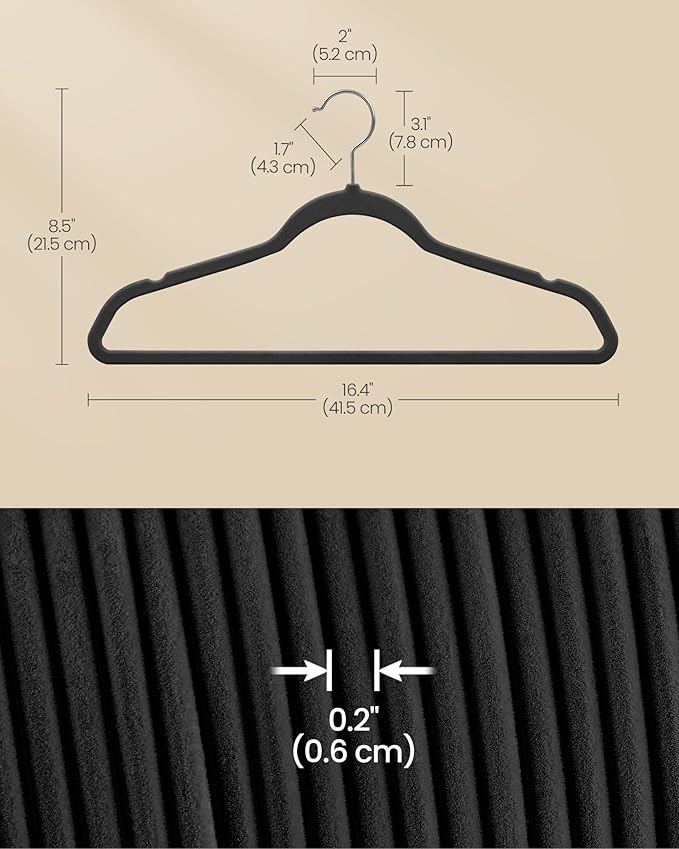 SONGMICS Velvet Hangers 100 Pack, Non-Slip Clothes Hangers with Silver-Colored Swivel Hooks, Slim Space-Saving for Closet, Heavy-Duty, Black UCRF026BZ02S