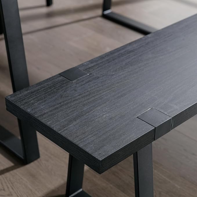 Wooden Dining Bench 60” Industrial Table Benches, Seating Chair Rustic Indoor Benches, Mid Century Kitchen Bench with Metal Legs, Black