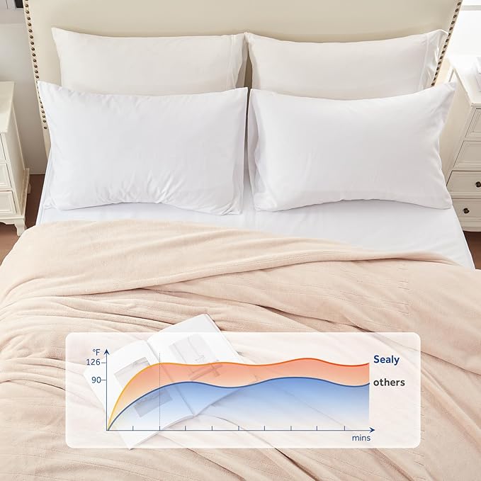 Sealy Electric Blanket Twin Size 62"x84", Soft Double Flannel Heated Blanket with 10 Heat Levels & 1-12 Hours Auto Shut Off, Machine Washable, Even Heat Distribution, Beige
