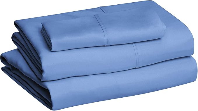 Amazon Basics Lightweight Ultra-Soft Breathable Easy Care Microfiber 3-Piece Bed Sheet Set with 14-Inch Deep Pockets, Twin XL, Dutch Blue, Solid (Pack of 4)