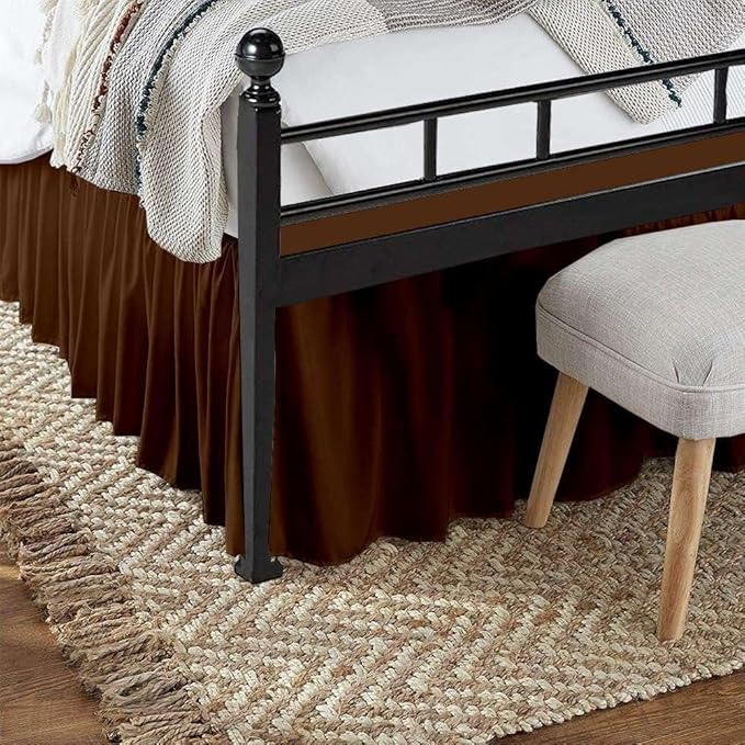 Chocolate Solid Ruffled Bed Skirt Full-28 Inch Drop Split Corner, Microfiber Bedskirt with Platform Three Sided Coverage