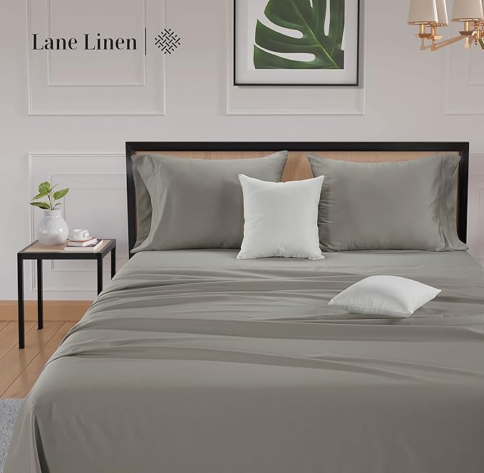 LANE LINEN 600 Thread Count 100% Cotton Twin Bed Sheets - Mercerized Cotton Sheets for Silky Smooth Finish, Twin Size Bed Set - Ultra Soft & Comfy Sateen Bedding Set, Machine Wash - Silver