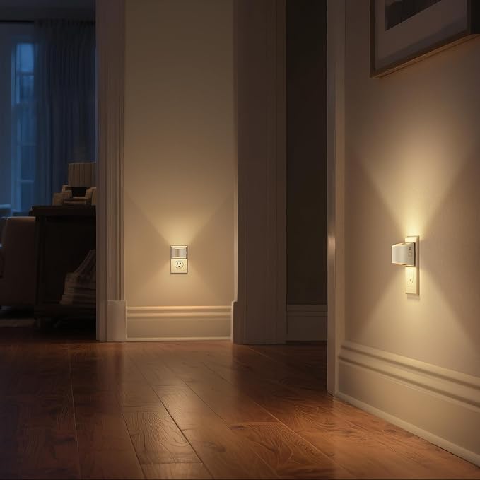 DORESshop LED Night Light[4 Pack], Night Lights Plug into Wall, 3 Level Brightness Adjustable Plug in Night Light, Dusk to Dawn Sensor Nightlights for Adults,Bedroom,Bathroom,Hallway,3000K White Cover