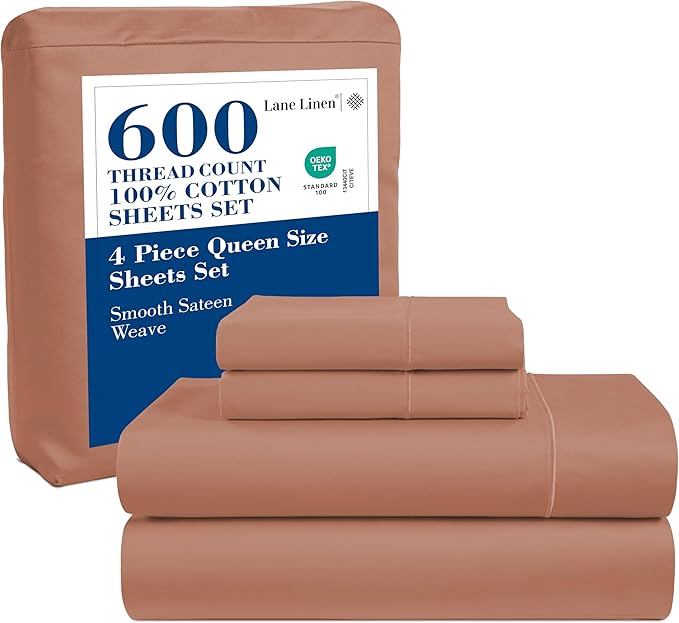 LANE LINEN Split King Sheet Sets for Adjustable Beds - 5 PCs, 600 Thread Count Split King Sheets Set - Sateen King Split Sheets for Adjustable Bed - Split Top King Sheets Set for Bed - Rose Dawn