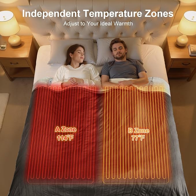 King Size Electric Blanket with Dual Control - Washable Heated Blanket King with 5 Heat Levels, 10 Hrs Auto Off, Overheat Protection, Flannel Sherpa Heating Blanket 100" x 90", Grey