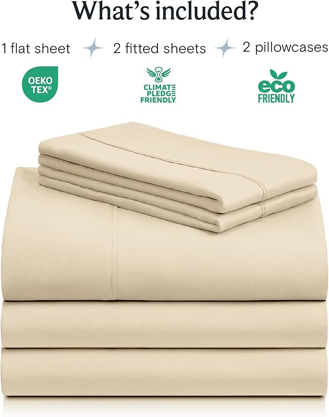 LuxClub 5 PC Split King Sheet Set, Deep Pockets Wrinkle Free Cooling Bed Sheets Hotel Bedding for Women, Men, Includes 2 Fitted Sheet, 1 Flat Sheet and 2 PillowcasesCream