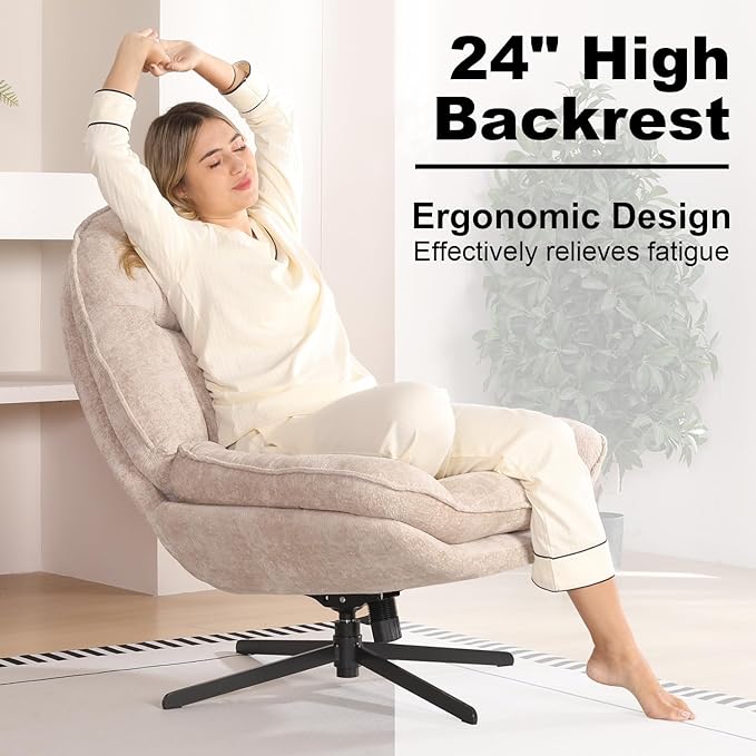 360°Free Swivel Accent Chair Set of 2 for Living Room, Slightly 20°Rocking, 24" High Backrest Upholstered Armchair, Ergonomic Design, Chenille Breathable Soft Fabric Modern Single Sofa, Beige