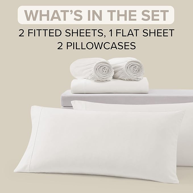 UGG Split King Sheet Set 5-Piece Luxury Cooling Sheets Deep Pockets Premium Bedding with 2 Shams Hypoallergenic Machine Washable Soft Lightweight Bed Set for Adjustable Bed, Split King, White (Hedi)