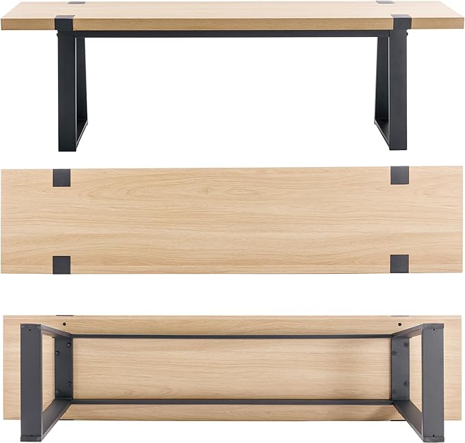 Wahson 60" Dining Bench, Natural Wooden Table Bench with Metal Legs, Modern Kitchen Bench for Enrtyway/Indoor/Dining Room