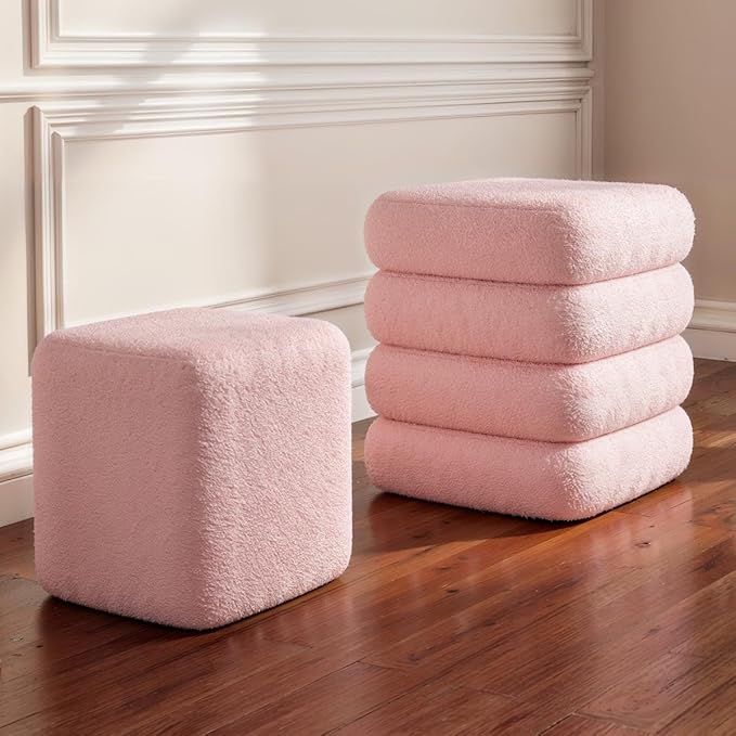 2-Piece Heavy-Duty Nesting Storage Ottoman Set, 440LBS Capacity Square Upholstered Vanity Stool with Lift-Top Storage for Living Room/Bedroom, Space-Saving Seating & Footrest, Pink UASND69P