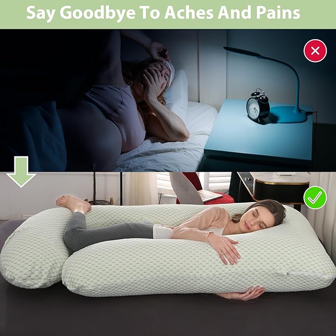 BATTOP Pregnancy Pillows for Sleeping- Full Body Maternity Pillow with Cooling Breathable Cover, U-Shaped Pregnancy Pillow for Side Sleepers - Support for Back,HIPS,Legs,Belly (Mint Green)