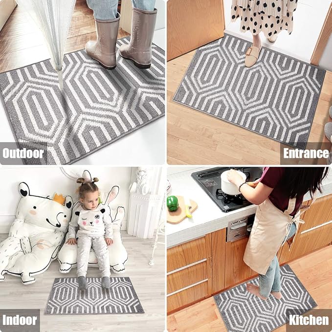 Indoor Doormat 20"x 32", Absorbent Front Back Door Mat, Rubber Backing Non Slip Floor Mats Inside Mud Dirt Trapper Outside Entrance Door Rug Carpet, Machine Washable Low Profile - Grey Time Cloister