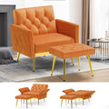 Velvet Accent Chair w/Adjustable Armrests and Backrests, Tufted Single Sofa with Ottoman, Upholstered Reading Chiar for Living Room, Apartment, Bedroom, Orange