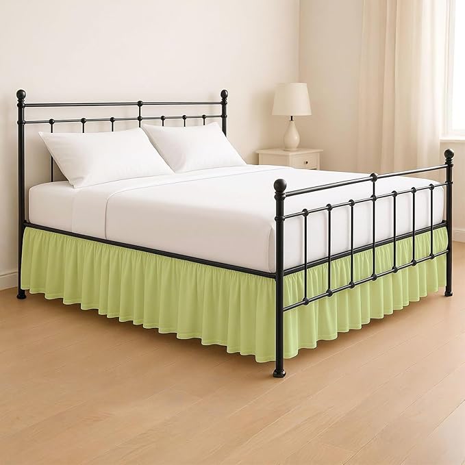 KRISHNA Ruffled Bed Skirt with Split Corners King, 100% Microfiber Hotel Quality, 14 Inch Drop Dust Ruffle Gathered Bedskirt with Platform, 78" x 80", Sage