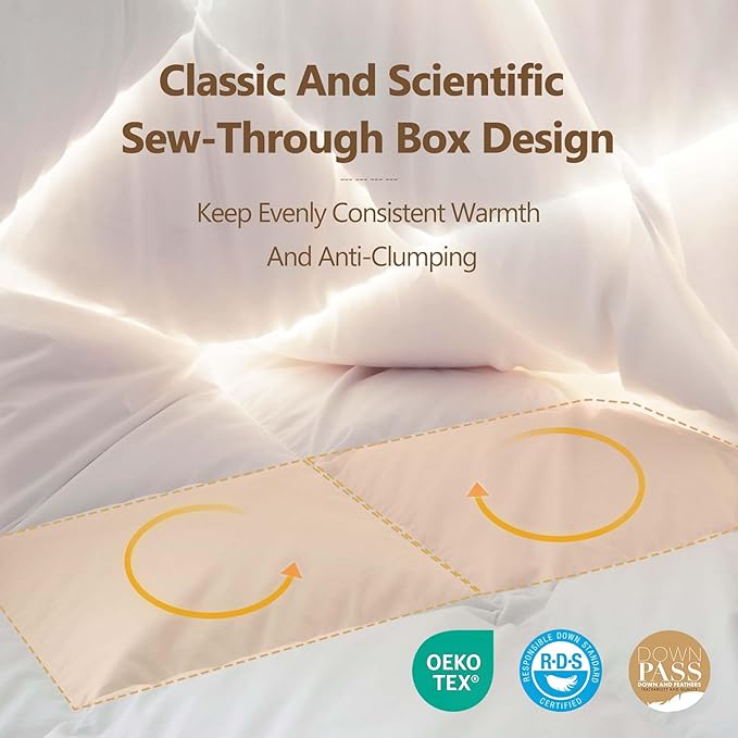 Fluffy White Goose Down Comforter Oversized King, All Season Luxury Down Duvet Insert, Hotel Bedding Comforters, Oeko Certified, 480 Thread Count, High Fill Power -128x90 Inches