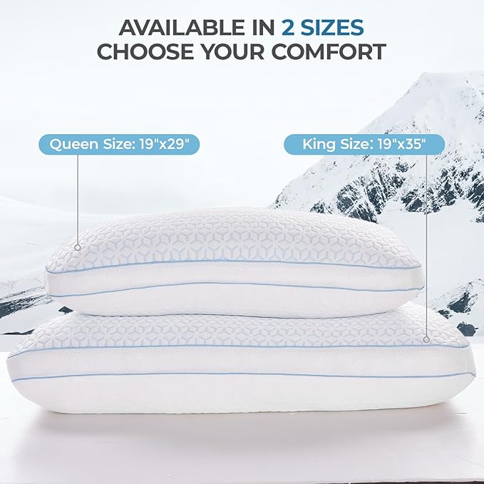 Sweetnight Cooling Pillows King Size Set of 2, Shredded Memory Foam Pillows 2 Pack for Hot Sleepers, Cold Bed Pillows for Sleeping, Washable with Removable Cover, Cool Night