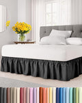 Wrap Around Dust Ruffle Bed Skirt - Black - for Twin Size Beds w/ 14 Inch Drop - Easy Fit Elastic Strap - Adjustable Pleated Bedskirt w/Brushed Fabric, Wrinkle & Fade Free Women, Men, Kids & Teens