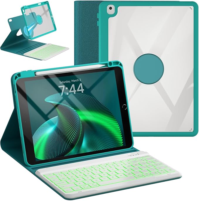 OYEEICE for iPad 9th Generation Case with Keyboard - Detachable Wireless Backlit Keyboard, Upgraded Magnetic Cover with Pencil Holder for iPad 9th/8th/7th Gen, iPad Pro 10.5" & iPad Air 3rd Gen - Teal