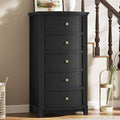 AuraCurve Tall 5-Drawer Chest, Elegant Dresser with Five Arc Fronts, Roman Column Decor, Slim Floor Standing Storage Cabinet, 48.6x23.6x15.7 Inches(Black, 5 Drawer)